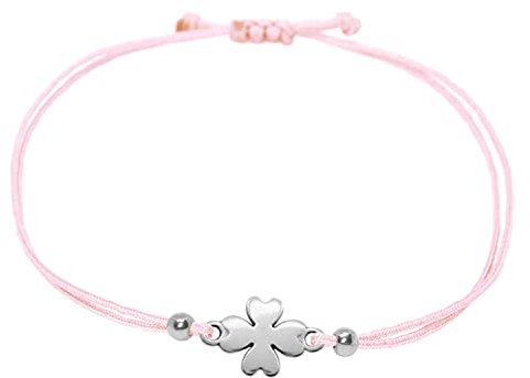 Selfmade Jewelry Armband Damen Kleeblatt Silber Größenverstellbares Glücksarmbändchen mit Klee Handmade Inkl. Geschenk-Verpackung (Silber - Rosa)
