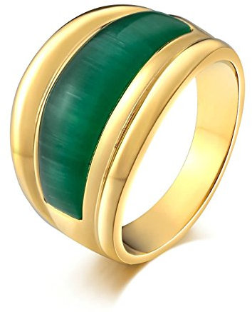 KnSam Herren Ring, Titan Ringe Für Herren Halbbogen Aus Edelstahl Siegelring Für Herren Männer Mit Opal Gold Ring Mit Kostenlos Gravur