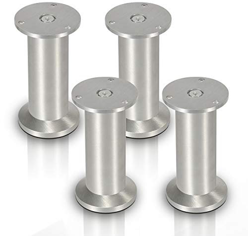 Lospitch 4er Set Aluminium Möbelfüße Höhe 180mm, belastbar bis 250 Kg, Runde Schrankfüße Tischfuß Sofafuß Möbelbeine, für Möbel, Küchenschränke, Höhenverstellbar 15mm
