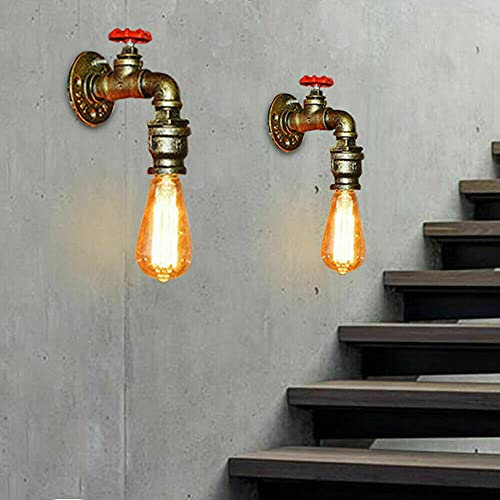 RibasuBB Vintage Deko Wandlampe, 2STK LED E27 Wandleuchte Vintage Retro Wand Lampe Wasserrohr Industrielampe für Pub Cafe Küche