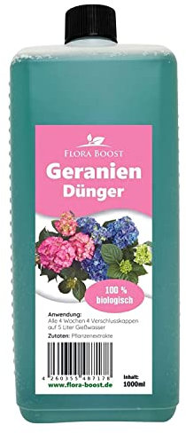 Konfitee Geranien Dünger Flora Boost 500ml I Für bis zu 100L Gießwasser I Blumendünger für Balkon- & Gartenpflanzen I Flüssiger Blatt- & Wurzeldünger I 100% natürlicher Pflanzendünger