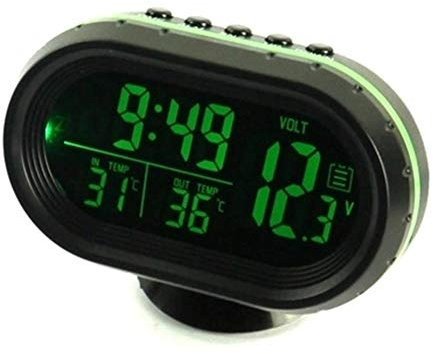 Thermomètre de Voiture Horloge, MoreChioce Thermomètre de Voiture Horloge Numérique Thermomètre de Voiture LCD Électronique Multifonction 12-24 V Température Réveil pour Intérieur et Extérieur,Vert