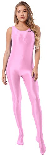 IEFIEL Femme Body Complet Col Haute Sans Manches Justaucorps Yoga Gymnastique Combinaison Moulante Costume De Danse Barboteuse Bodycon Jumpsuit Sportwear S-XL W Rose XL
