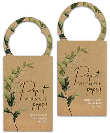 Summer-Ray 50pcs Pop it When She Pops Mini Champagne Baby Shower Tags Wine Bottle Tags (Kraft Brown)