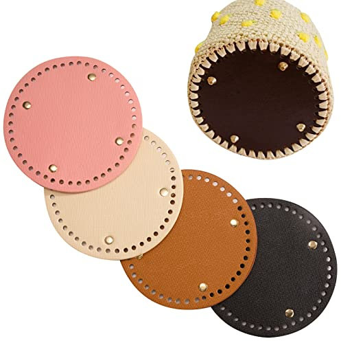 4 Stück Taschenboden PU Leder Taschenboden Zum Häkeln Runden Kunstleder Tasche Boden mit Löchern für Handtasche Strickbeutel Schultertasche DIY Tasche (15cm Durchmesser)