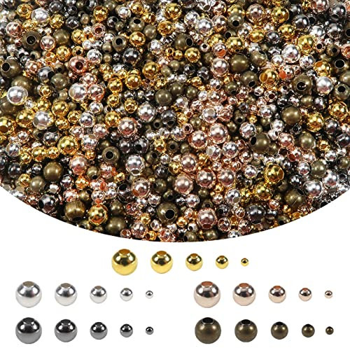 TOAOB 2700pcs Spacer Beads for Jewelry Making 2mm to 6 mm Round Loose Metal Seed Beads 5 Color for Bracelets Necklace Earring DIY Crafts Supplies