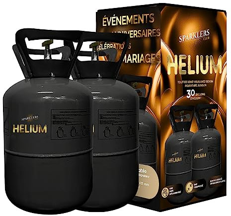 Hélium 2 Grandes Bouteilles Gaz d'Hélium pour 60 Ballons - Bonbonne Jetable 0,40m3 Idéale pour des Festivités, Anniversaires, Mariages et Fêtes - Faites flotter vos ballons avec SPARKLERS CLUB®