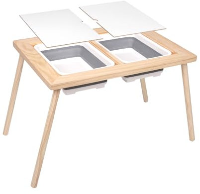 Wooden Sensory Table with 2 Folding Storage Bins - Reliable Kid's Table for Toddler Gifts