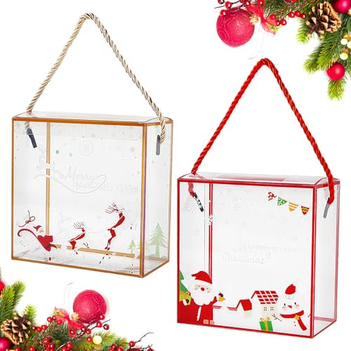 Scatola Regalo, ACTOYS 8 Pezzi Confezione Regalo Trasparente, Scatole Natalizie con Maniglie, Scatole Trasparenti per Caramelle Natalizie per Cioccolato Feste Compleanni Natale