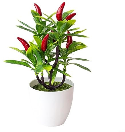 EpheyFIF Artificial Chili Tree Fake House Green Plant Fruits Decoration with Plastic Pot Realistic Leaves for Home Table Office Garden Indoor Outdoor