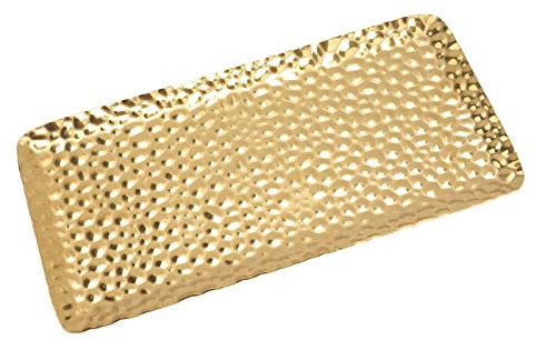 Vassoio per Asciugamani Martellato a Mano, 19,5x9,5cm Vassoio Decorativo Rettangolare in Acciaio Inossidabile per Cosmetici Profumi Gioielli per Soggiorno Bagno(Oro)