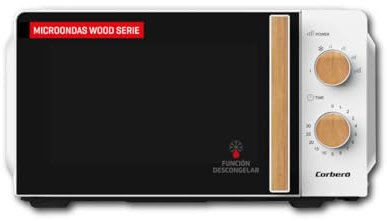 Corberó - Microondas | CMICG270WOODN | 20L | Potencia 700W | Descongelar y Calentar | Control Mecánico 5 Niveles | Temporizador 30 Min | Plato Giratorio 245mm | Blanco