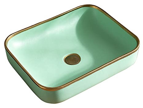 Waschtisch 20,4 × 15,7 rechteckiges Badezimmer-Waschbecken mit goldenem Rand, Porzellan-Keramik-Aufsatzwaschbecken, Waschtisch-Waschbecken, Kunstwaschbecken, ideal for zu Hause Waschbecken (Color :