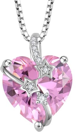 starchenie Collane Donna Argento Sterlina 925 Cuore e delle stelle Rosa Zirconi Collane Ciondolo Gioielli Regalo