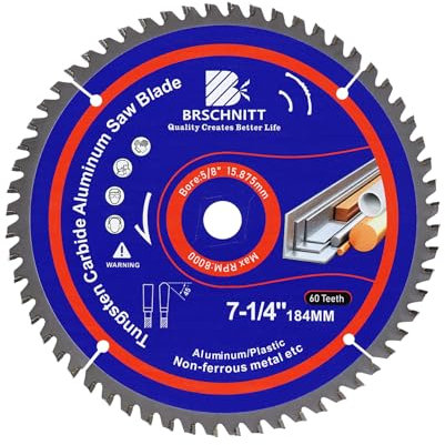 BRSCHNITT Kreissägeblatt für Aluminium & Kunststoff Ø 184mmX15.875mm 60T - Material Sägeblatt Ideal für Holz,Laminat,MDF,Kunststoff, und Kupfer für Kreissäge,Kappsäge&Tauchsäge