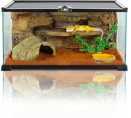 CAVACHEW Terrarien für Reptilien & Amphibien, Terrarium 50 x 30 x 20 cm, Terrarium Glas für Schildkröten, Bartagame, Schlange, Gecko, Obere Masche Belüftung, 360°Betrachtung