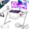KESSER® Gaming Tisch 100cm x 60cm | Z-Form Gamer Schreibtisch | Kopfhörerhaken & Kohlebeschichtung | Ergonomischer PC Computertisch | Stabiler Tisch mit Getränkehalter Weiß