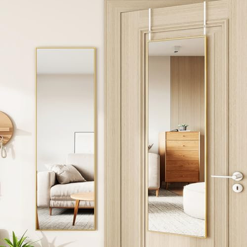 VETROVUE Door Mirror, Over The Door Full Length Mirror, 50x16 Hanging Mirror for Bedroom, Living Room, Entryway, Dorm, Gold
