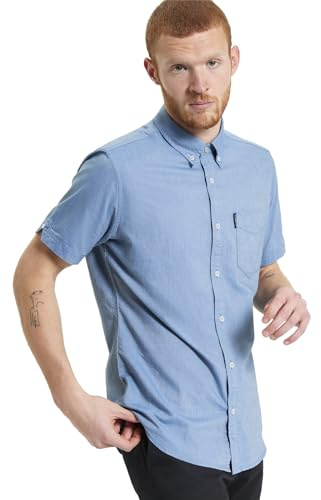 Ben Sherman Men's Button-Down Collar Signature Oxford Shirt, Tab Logo Pocket, Short Sleeved, Regular Fit (Airforce.) L