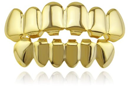 Qiwenr Grill Zähne, Rapper Zahnspange, Hip Hop Grillz Zähne, Hip-Hop-Zähne, Hip Hop Teeth Grills für Mouth top Bottom für Musikfestivalpartys, Hip-Hop-Rapper, Dekorationen (Silber) (Gold216)