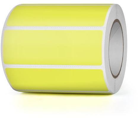YIKIADA Gelb Thermoetikett Vinyl 25 × 76 mm Rolle Rechteck Selbstklebend Adressaufkleber Wasserdicht Beschriften Name Aufkleber für Barcode QR Code UPC 500 Stück