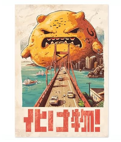 The Great Monster Of Golden Gate Poster Japanischer Anime-Stil Druck Great Wave Woodblock Animal Wall Art Archivmatte A5 (nur Druck) - 21 x 14,8 cm