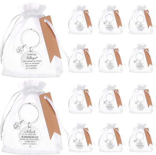12 Sets Schlüsselanhänger Abschiedsgeschenke für Kollegen Kolleginnen- Edelstahl Vierblättriges Anhänger Schlüsselanhänger Dankeschön Geschenke Motivationsgeschenke Glücksbringer für Mitarbeiter
