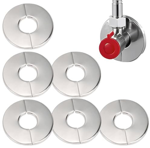 MEXRUMI 6 Pièces Cache Tuyau Radiateur Acier Inoxydable 34Mm Rosace De Robinet Argent Cache Tuyau Plomberie Soupape Cache Tuyau Pour Douches Tuyaux Robinets Radiateurs Conduites D'Eau