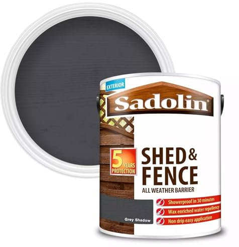 EZ Pack - 10L Sadolin Shed and Fence Wood Stain Grey Shadow All Weather Barrier Paint 5 Year Protect Outdoor Quick Drying Non Drop Easy Application - Grey