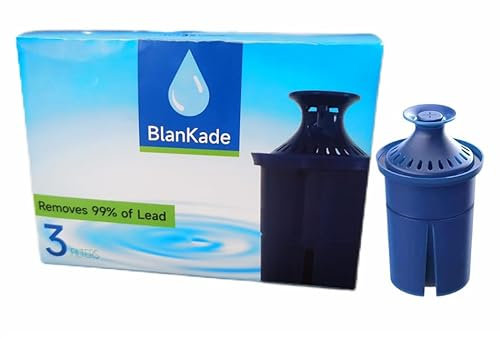 BlanKade Elite Lot de 3 filtres à eau (dure 6 mois) pour filtre à eau et distributeurs Brita et plus encore, longue durée de vie, réduit le chlore (goût et odeur) et le plomb, sans BPA (bleu)