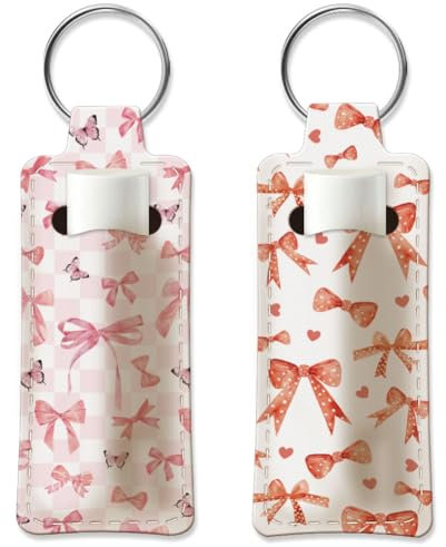 OLYCRAFT 2 Stück Schlüsselanhänger Mit Schleife Lippenbalsamhalter 9.6x3.8cm Elastischer Tauchstoff Lippenstift Lippenstift Schlüsselanhänger Elastischer Tauchstoff Tragbare Lippenstifthülle
