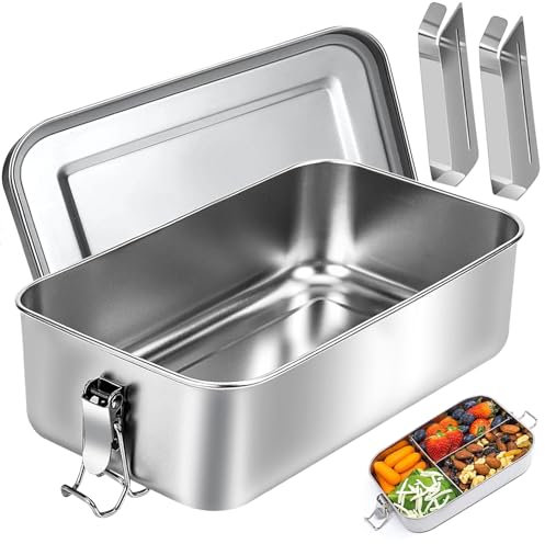 Fiambrera de Acero Inoxidable 550ml Lunch Box a Prueba de Fugas con 2 Compartimentos Extraíble,Bento Box Sostenible Respetuosa con el Medio Ambiente,Fiambrera Trabajo Adecuada para Kids y Adultos