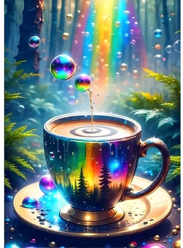 DPHERO DIY Regenbogen-Wald Diamant Painting Bilder für Erwachsene Anfänger,5D Kaffeetasse Diamond Painting Set,DIY Fantasie Runde Steine Diamant Kunst Kits, Diamant Painting für Zuhause Dekor 30x40cm