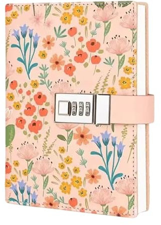 Tagebuch mit Schloss - Tagebuch mit Zahlenschloss für Mädchen und Frauen, Wasserdichtes PU Leder, Tagebuch Mädchen mit liniertem Papier, B6, Pink