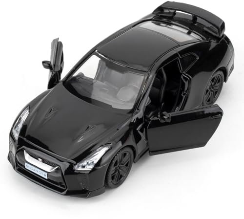 BGHSCA 1:36 Maßstab Nissan GTR R35 Diecast Supercar Auto Modelle Spielzeug, Zinklegierung Pull Back Fahrzeuge Nissan GTR Spielzeugautos für Jungen Mädchen Geschenk (Schwarz)