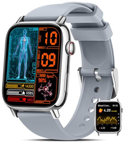 NAIXUES 2025 Smartwatch Herren Damen 𝐁𝐥𝐮𝐭𝐳𝐮𝐜𝐤𝐞𝐫, 1.83 Zoll Uhren Damen mit 150 Sportmodi/𝐄𝐂𝐆/𝐇𝐑𝐕/Herzfrequenz/SpO2/Blutdruck, IP68 Wasserdicht Fitness Tracker für iOS Android, Silber