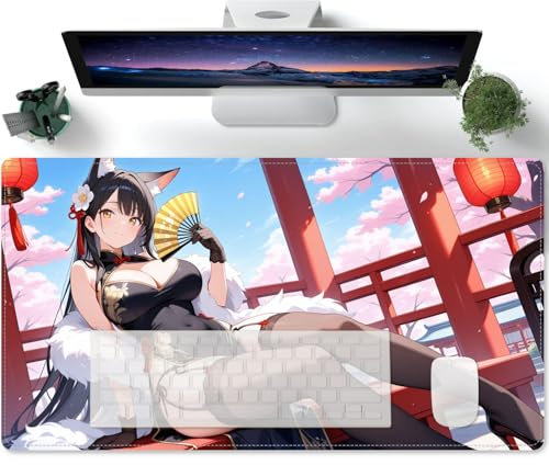 Fille Sexy d'anime Ecchi Tapis Souris XL 700x300 Grand Tapis de Souris de Jeu décoratif Kawaii, pour Clavier Portable, Accessoires de Bureau et de Maison avec Bords Cousus