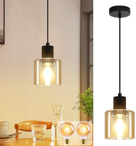 ZMH LED Pendelleuchte Esstisch Hängelampe - Vintage Esstischlampe Hängend E27 Hängeleuchte 1 Flammig Esszimmerlampe Retro Industrial Pendellampe für Küche Wohnzimmer Hotel, 2 x G80 Glühbirne inkl.