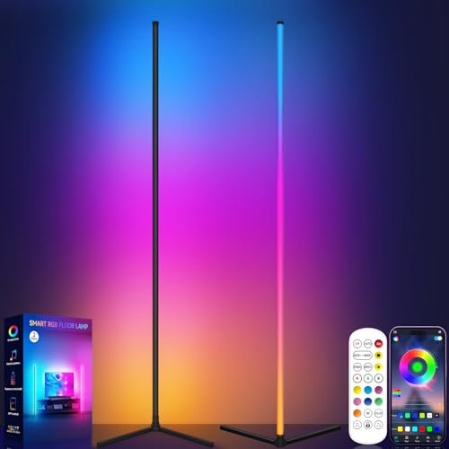 Tyute Corner Floor Lamp, Smart RGB LED Corner Lamp, Dimmable Colour Changing Standing Light with APP & Remote Control, Music Sync, Modern Mood Floor Lamp for Living Room, Bedroom, Gaming Room (2 Pack)