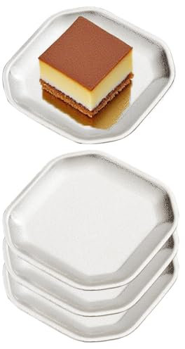 SANQIAHOME 12x12cm quadratischer Vorspeisenteller, 4er-Set, kleiner Teller aus verdicktem Edelstahl, Brot Sushi Dessertteller,silber