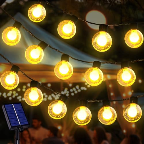 Solar Lichterkette Aussen, 5M 20LED Lichterkette Außen Solar Wetterfest, 8 Modi, IP65 Kristall Kugeln Wasserdicht, Lichterketten Glühbirnen Solarlichterkette für Outdoor Garten Balkon Party Hochzeit