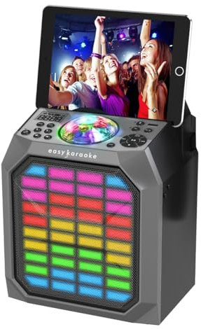 Easy Karaoke Party Hub with Light Show and Wireless Microphone – Rechargable Bluetooth Speaker with Microphone, LED Effects, Recording & Playback – EKS222BT Sing Cube, Black