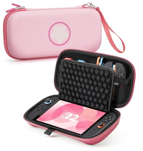 Zerika Case for Nintendo Switch 2 with Honeycomb Lid Protection, 10 Game Card Slots Switch 2 Accessories Portable Hard Shell Pouch Carry Shockproof Bag, Pink, Fashoin
