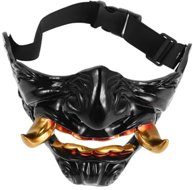 SMASOLO Masque Oni Samurai Résine Demi Visage pour Cosplay Adulte avec Sangles Ajustables pour Halloween et Fête Masquée