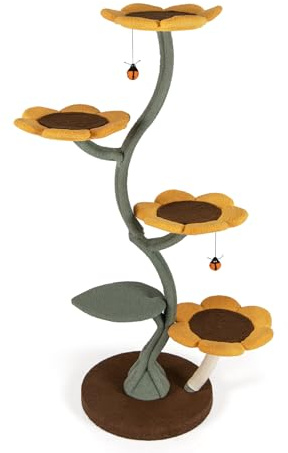 GYMAX 175 cm große Kratzbaum, Blumen-Design, Kratzbäume mit weichem Bezug & Kippsicherung, Stabiler Katzenkratzbaum mit 2 Hängekugeln & Kratzpfosten, Katzen Katzenmöbel, Indoor Kletterbaum
