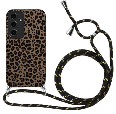 Xylota Coque pour Samsung Galaxy S23 FE avec Cordon, Aesthetic Motif Etui avec Réglable Collier Corde, Souple Silicone Protection Portable Housse Bumper Case pour Samsung S23 FE 6,4'', Léopard 01