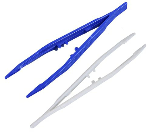 ApexPine 2 Pcs Plastic Reptile Feeding Tweezers Blue‑White 18cm | 18‑cm plastic reptile feeding tweezers anti‑slip handle for lizard tortoise gecko snake pet feeding tank maintenanceing
