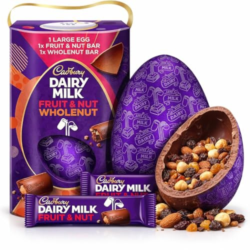 Cadbury Dairy Milk Fruit & Nut Chocolate Extra Large Easter Egg, Includes 2 Cadbury Dairy Milk Fruit & Nut Bars Perfect For Easter Egg Hunt Great Gift For Kids & Adults