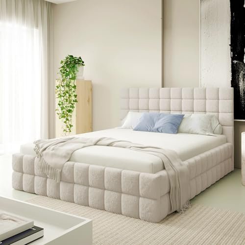 Home Collective Polsterbett Bett Doppelbett mit Bettkasten inklusive Lattenrost 140x200 160x200 180x200 gesteppt & weich gepolstert modernes Design Schlafzimmer Möbel | Hellbeige 180x200 cm