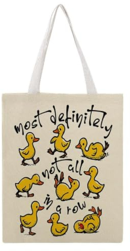 JDYANSHENG Tragetasche aus Segeltuch mit Entchen in verschiedenen Posen und Text, perfekt für Picknicks, Partys, Shopping, Reisen, ideal als stabile Griffe, inspiriertes Geschenk, 38 x 46 cm